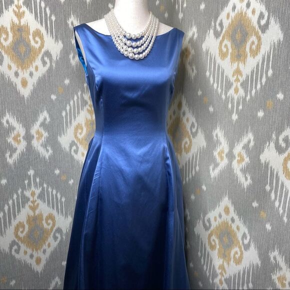 Ralph Lauren Vintage Deep Sky Blue Duchess Silk Satin Gown with Train - Picture 12 of 17